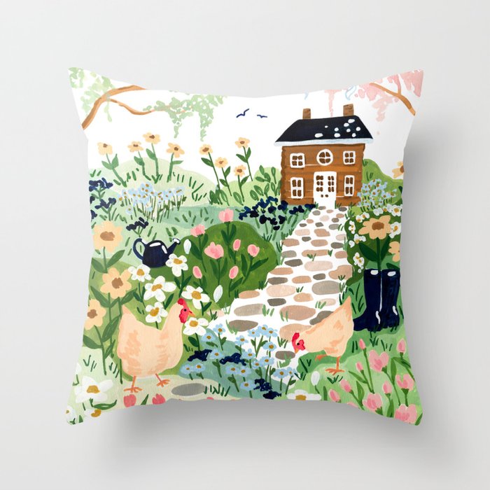 Chickens in the Garden Throw Pillow Gallery Image 1