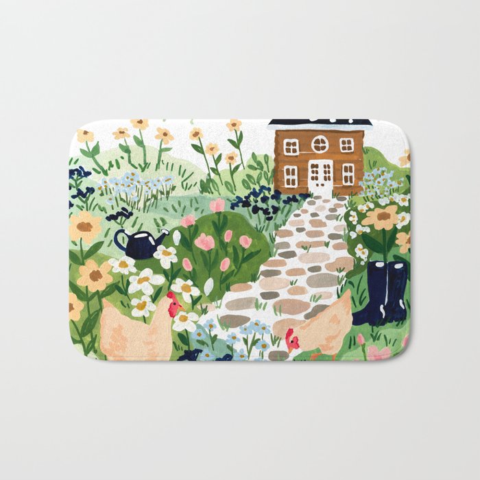 Chickens in the Garden Bath Mat Gallery Image 1
