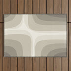 Retro Groove Abstract Minimalist Pattern Greige Taupe Cream Outdoor Rug Gallery Image 1