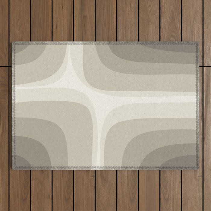 Retro Groove Abstract Minimalist Pattern Greige Taupe Cream Outdoor Rug Gallery Image 1