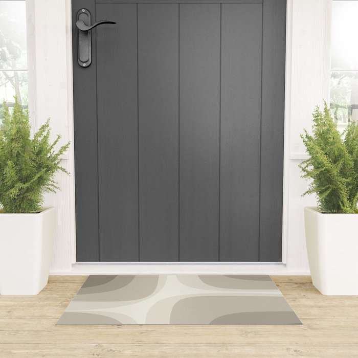Retro Groove Abstract Minimalist Pattern Greige Taupe Cream Welcome Mat Gallery Image 3