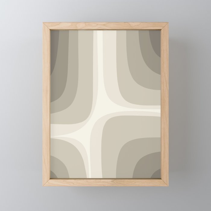 Retro Groove Abstract Minimalist Pattern Greige Taupe Cream Mini Art Print Gallery Image 1