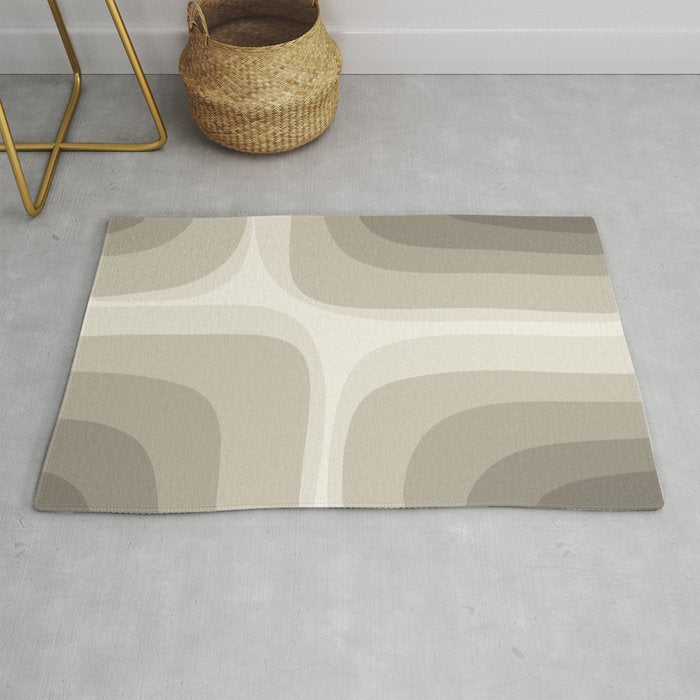 Retro Groove Abstract Minimalist Pattern Greige Taupe Cream Rug Gallery Image 1