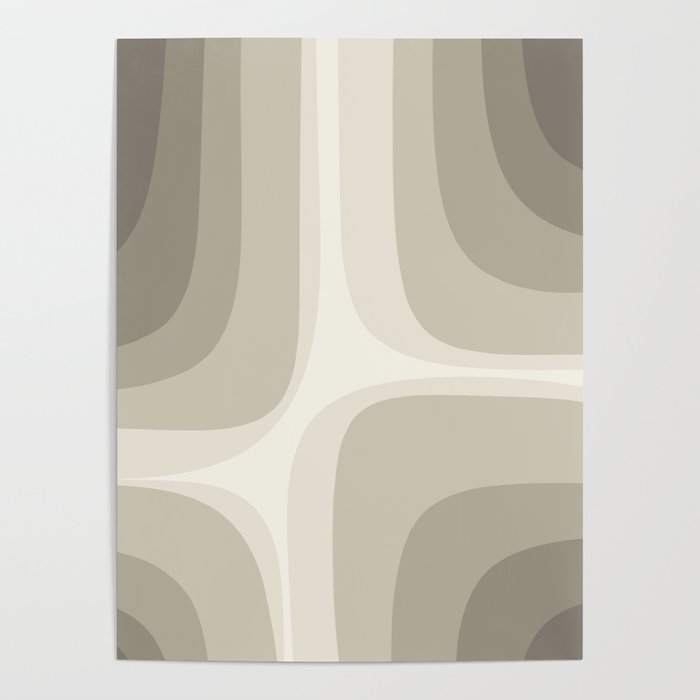 Retro Groove Abstract Minimalist Pattern Greige Taupe Cream Poster Gallery Image 4