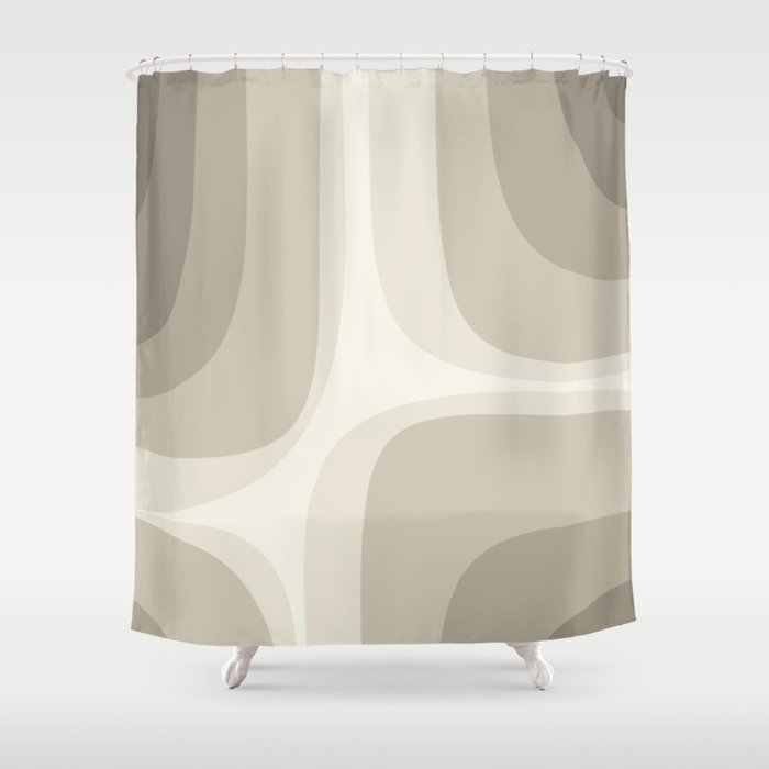 Retro Groove Abstract Minimalist Pattern Greige Taupe Cream Shower Curtain Gallery Image 1