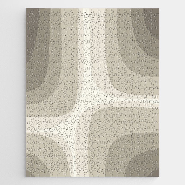 Retro Groove Abstract Minimalist Pattern Greige Taupe Cream Jigsaw Puzzle Gallery Image 1