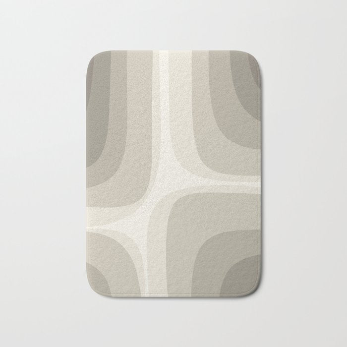 Retro Groove Abstract Minimalist Pattern Greige Taupe Cream Bath Mat Gallery Image 1
