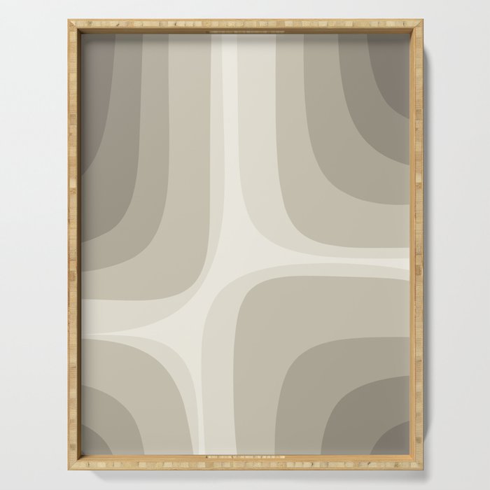 Retro Groove Abstract Minimalist Pattern Greige Taupe Cream Serving Tray Gallery Image 1