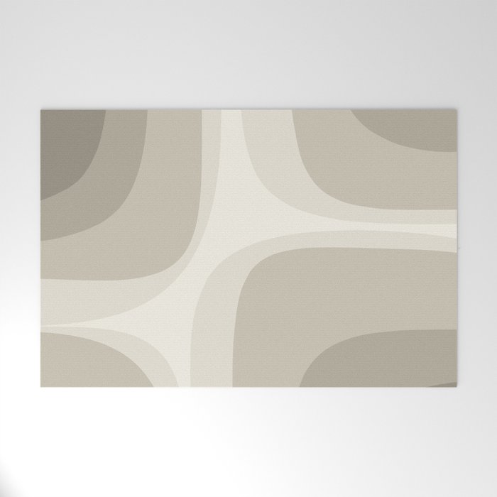 Retro Groove Abstract Minimalist Pattern Greige Taupe Cream Welcome Mat Gallery Image 1