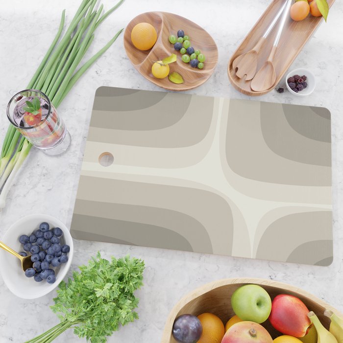 Retro Groove Abstract Minimalist Pattern Greige Taupe Cream Cutting Board Gallery Image 2