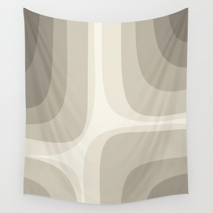 Retro Groove Abstract Minimalist Pattern Greige Taupe Cream Wall Tapestry Gallery Image 4