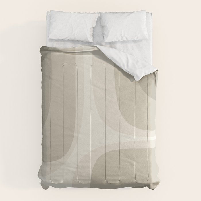 Retro Groove Abstract Minimalist Pattern Greige Taupe Cream Comforter Gallery Image 1