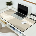 Retro Groove Abstract Minimalist Pattern Greige Taupe Cream Desk Mat Gallery Image 2