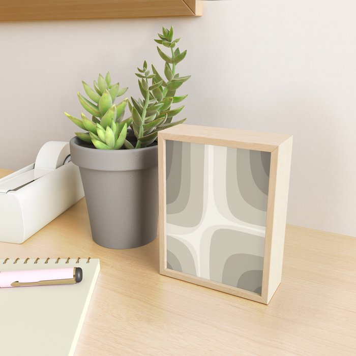 Retro Groove Abstract Minimalist Pattern Greige Taupe Cream Mini Art Print Gallery Image 2