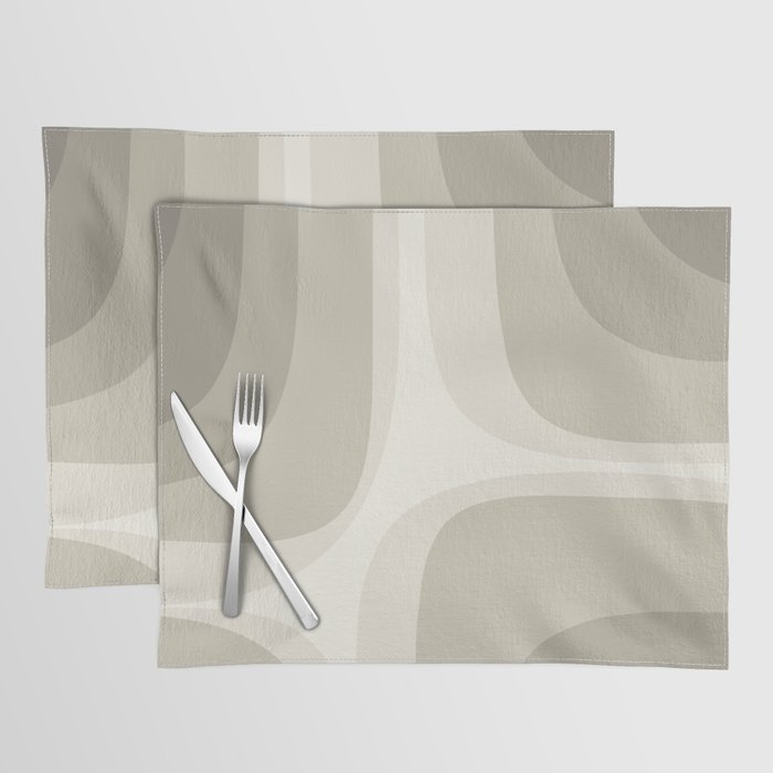 Retro Groove Abstract Minimalist Pattern Greige Taupe Cream Placemat Gallery Image 1