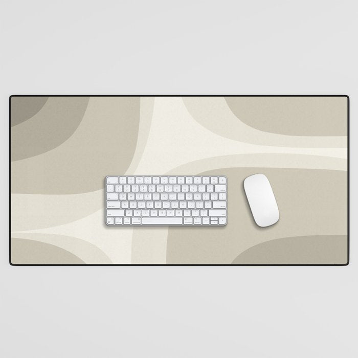 Retro Groove Abstract Minimalist Pattern Greige Taupe Cream Desk Mat Gallery Image 1