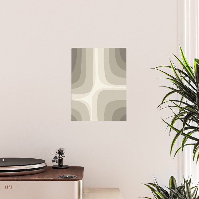 Retro Groove Abstract Minimalist Pattern Greige Taupe Cream Poster Gallery Image 2