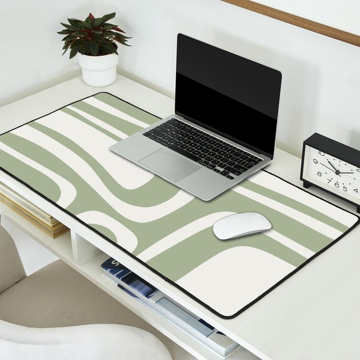 Palm Springs Mid Century Modern Abstract in Sage Green and Nearly White Desk Mat Gallery Image 2