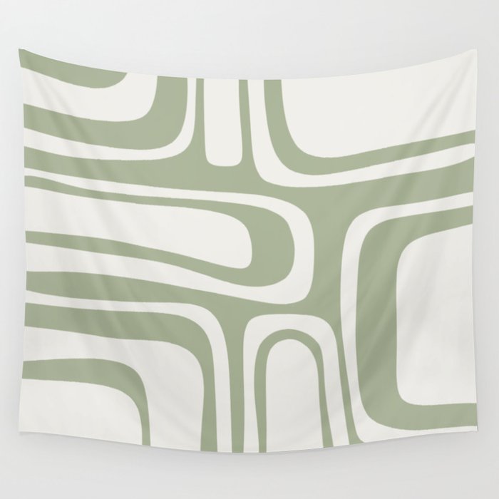 Palm Springs Mid Century Modern Abstract in Sage Green and Nearly White Wall Tapestry Gallery Image 1