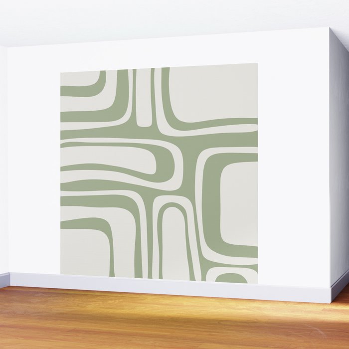 Palm Springs Mid Century Modern Abstract in Sage Green and Nearly White Wall Mural Gallery Image 2
