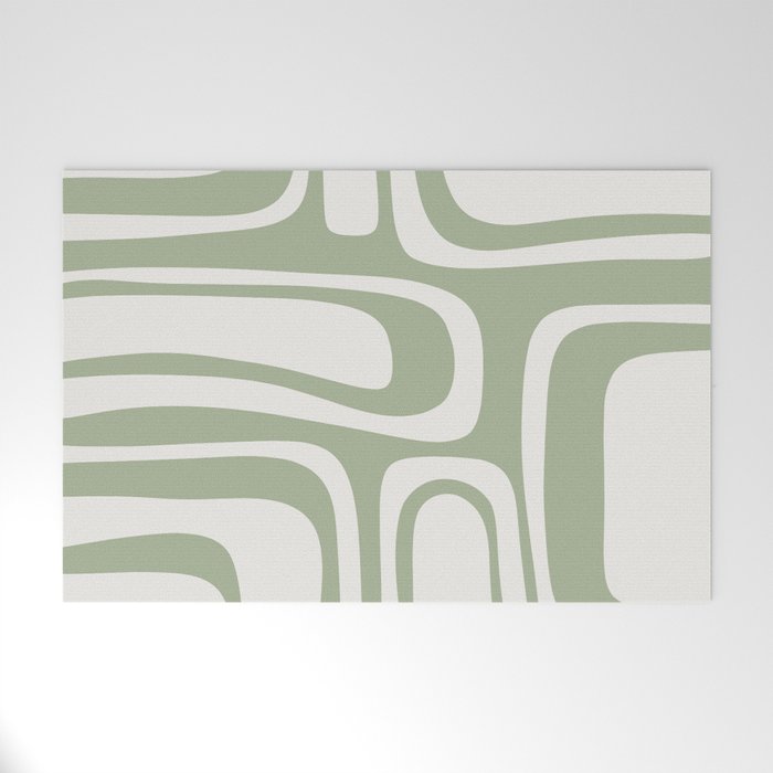 Palm Springs Mid Century Modern Abstract in Sage Green and Nearly White Welcome Mat Gallery Image 1