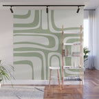 Palm Springs Mid Century Modern Abstract in Sage Green and Nearly White Wall Mural Gallery Image 1