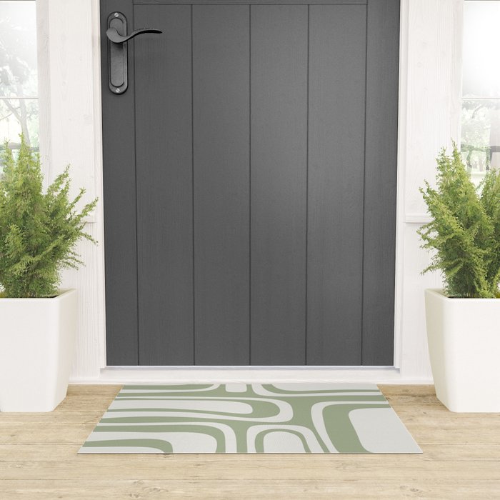 Palm Springs Mid Century Modern Abstract in Sage Green and Nearly White Welcome Mat Gallery Image 3