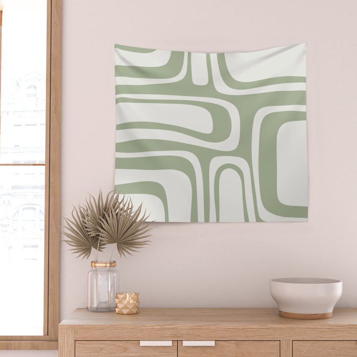 Palm Springs Mid Century Modern Abstract in Sage Green and Nearly White Wall Tapestry Gallery Image 2