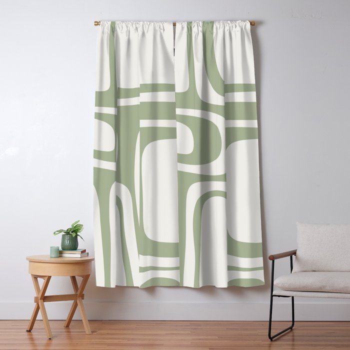 Palm Springs Mid Century Modern Abstract in Sage Green and Nearly White Window Curtain Gallery Image 1