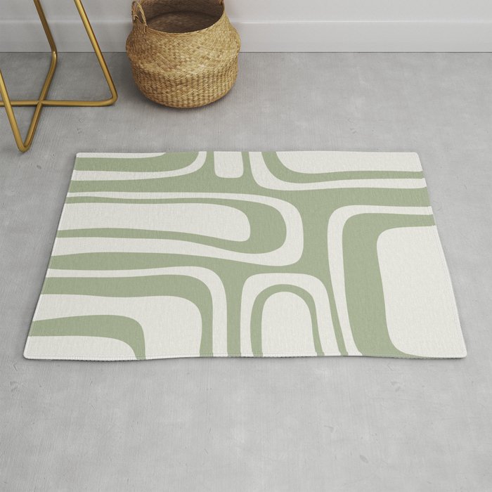 Palm Springs Mid Century Modern Abstract in Sage Green and Nearly White Rug Gallery Image 1