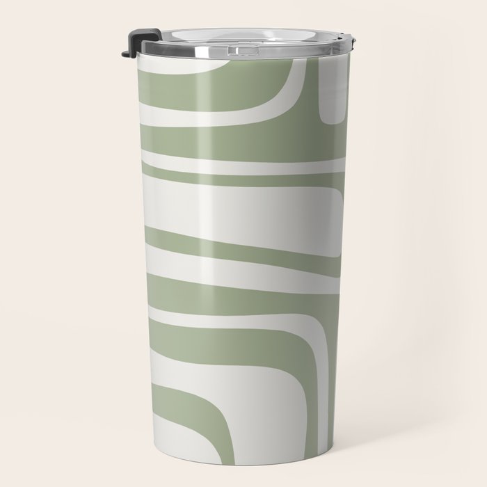 Palm Springs Mid Century Modern Abstract in Sage Green and Nearly White Travel Mug Gallery Image 3