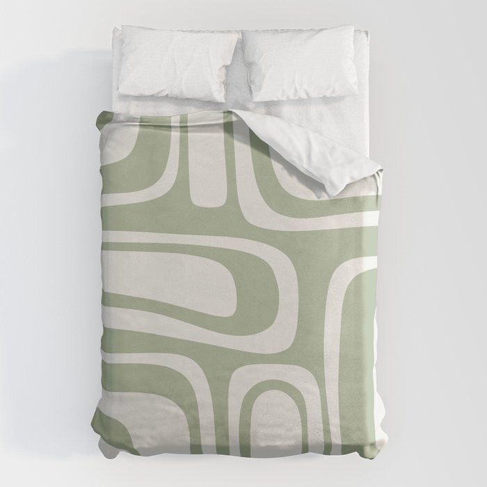 Palm Springs Mid Century Modern Abstract in Sage Green and Nearly White Duvet Cover Gallery Image 1