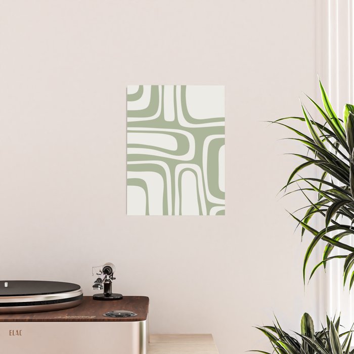 Palm Springs Mid Century Modern Abstract in Sage Green and Nearly White Poster Gallery Image 2