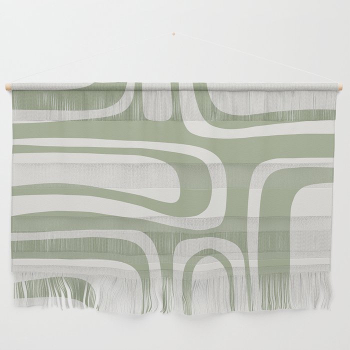 Palm Springs Mid Century Modern Abstract in Sage Green and Nearly White Wall Hanging Gallery Image 1