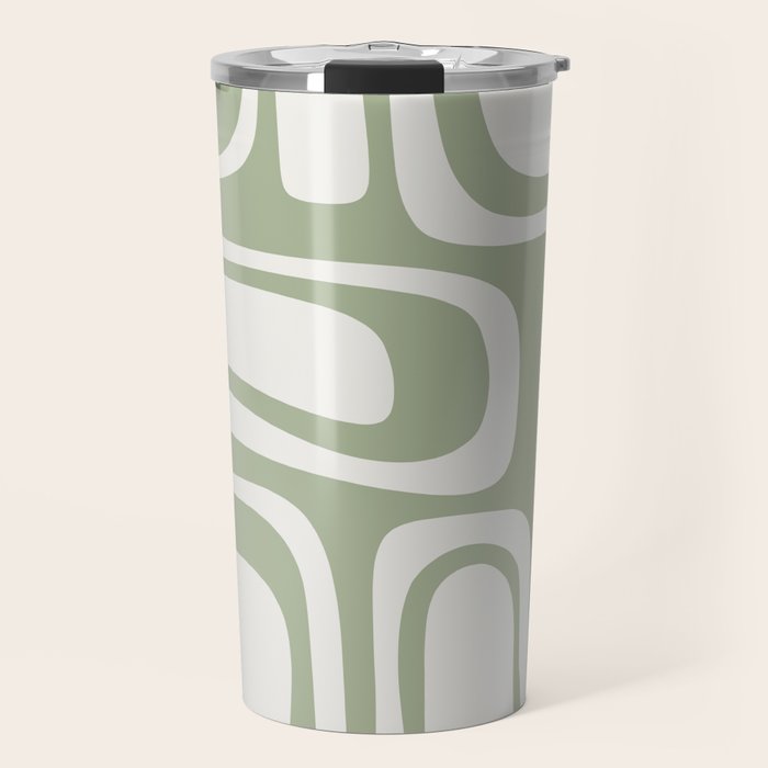 Palm Springs Mid Century Modern Abstract in Sage Green and Nearly White Travel Mug Gallery Image 1