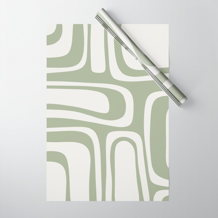 Palm Springs Mid Century Modern Abstract in Sage Green and Nearly White Wrapping Paper Gallery Image 1