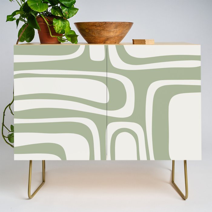 Palm Springs Mid Century Modern Abstract in Sage Green and Nearly White Credenza Gallery Image 1