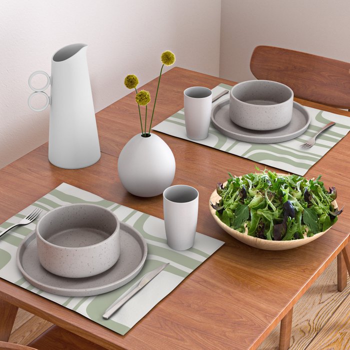 Palm Springs Mid Century Modern Abstract in Sage Green and Nearly White Placemat Gallery Image 2