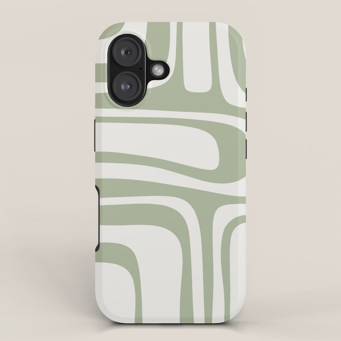 Palm Springs Mid Century Modern Abstract in Sage Green and Nearly White iPhone Case Gallery Image 1