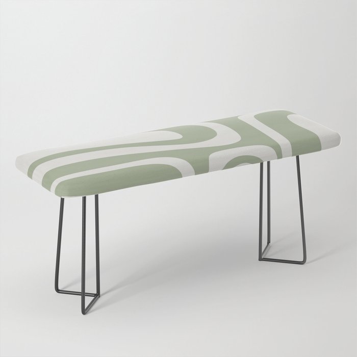 Palm Springs Mid Century Modern Abstract in Sage Green and Nearly White Bench Gallery Image 1