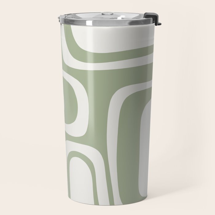 Palm Springs Mid Century Modern Abstract in Sage Green and Nearly White Travel Mug Gallery Image 2