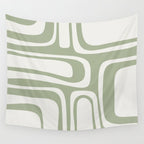 Palm Springs Mid Century Modern Abstract in Sage Green and Nearly White Wall Tapestry Gallery Image 4
