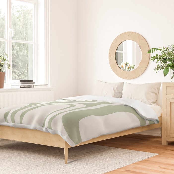 Palm Springs Mid Century Modern Abstract in Sage Green and Nearly White Duvet Cover Gallery Image 2