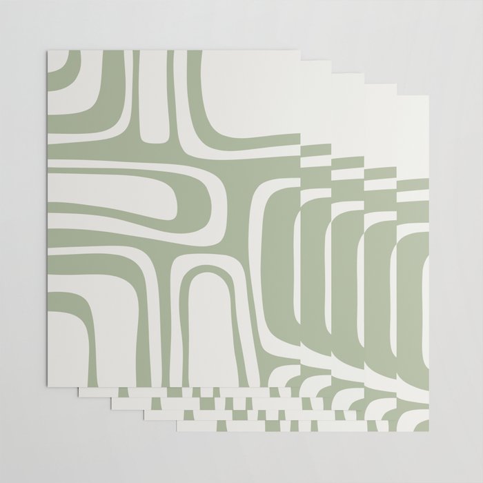 Palm Springs Mid Century Modern Abstract in Sage Green and Nearly White Wrapping Paper Gallery Image 3