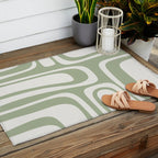 Palm Springs Mid Century Modern Abstract in Sage Green and Nearly White Outdoor Rug Gallery Image 2