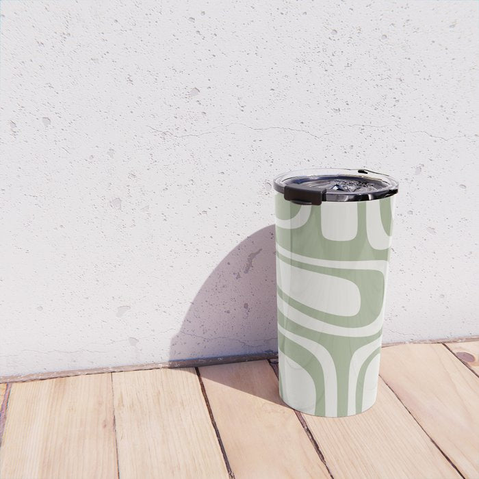 Palm Springs Mid Century Modern Abstract in Sage Green and Nearly White Travel Mug Gallery Image 4