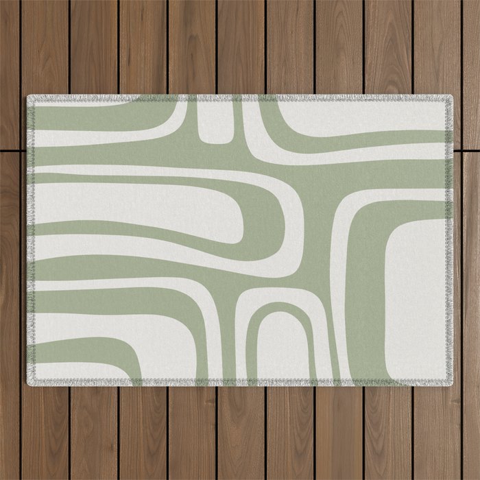 Palm Springs Mid Century Modern Abstract in Sage Green and Nearly White Outdoor Rug Gallery Image 1