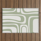 Palm Springs Mid Century Modern Abstract in Sage Green and Nearly White Outdoor Rug Gallery Image 1