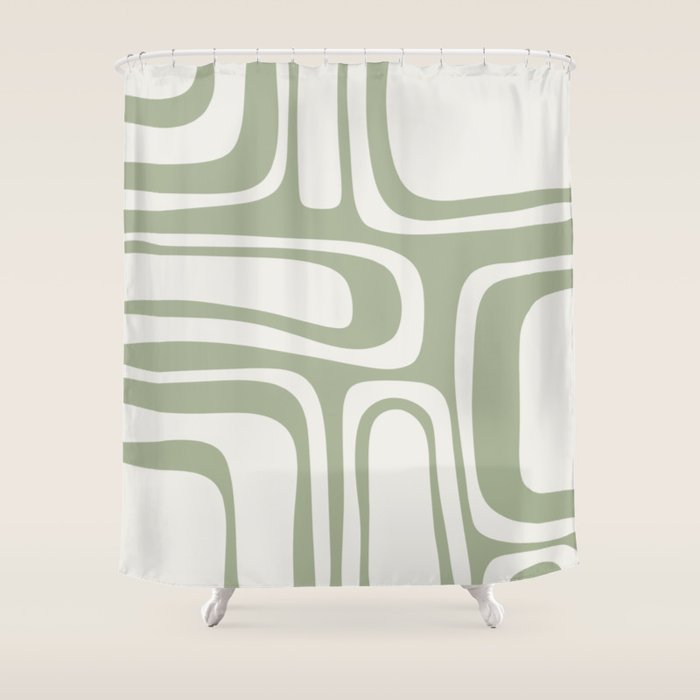 Palm Springs Mid Century Modern Abstract in Sage Green and Nearly White Shower Curtain Gallery Image 1
