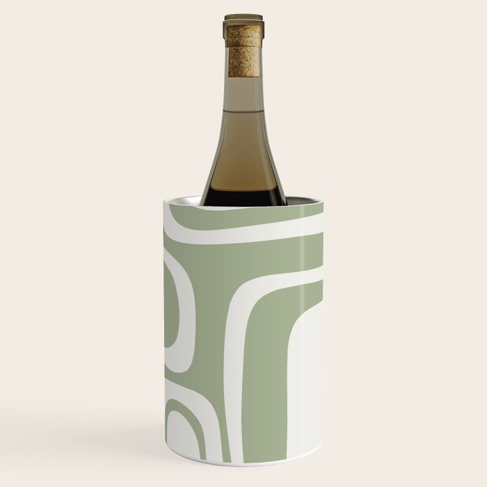 Palm Springs Mid Century Modern Abstract in Sage Green and Nearly White Wine Chiller Gallery Image 3